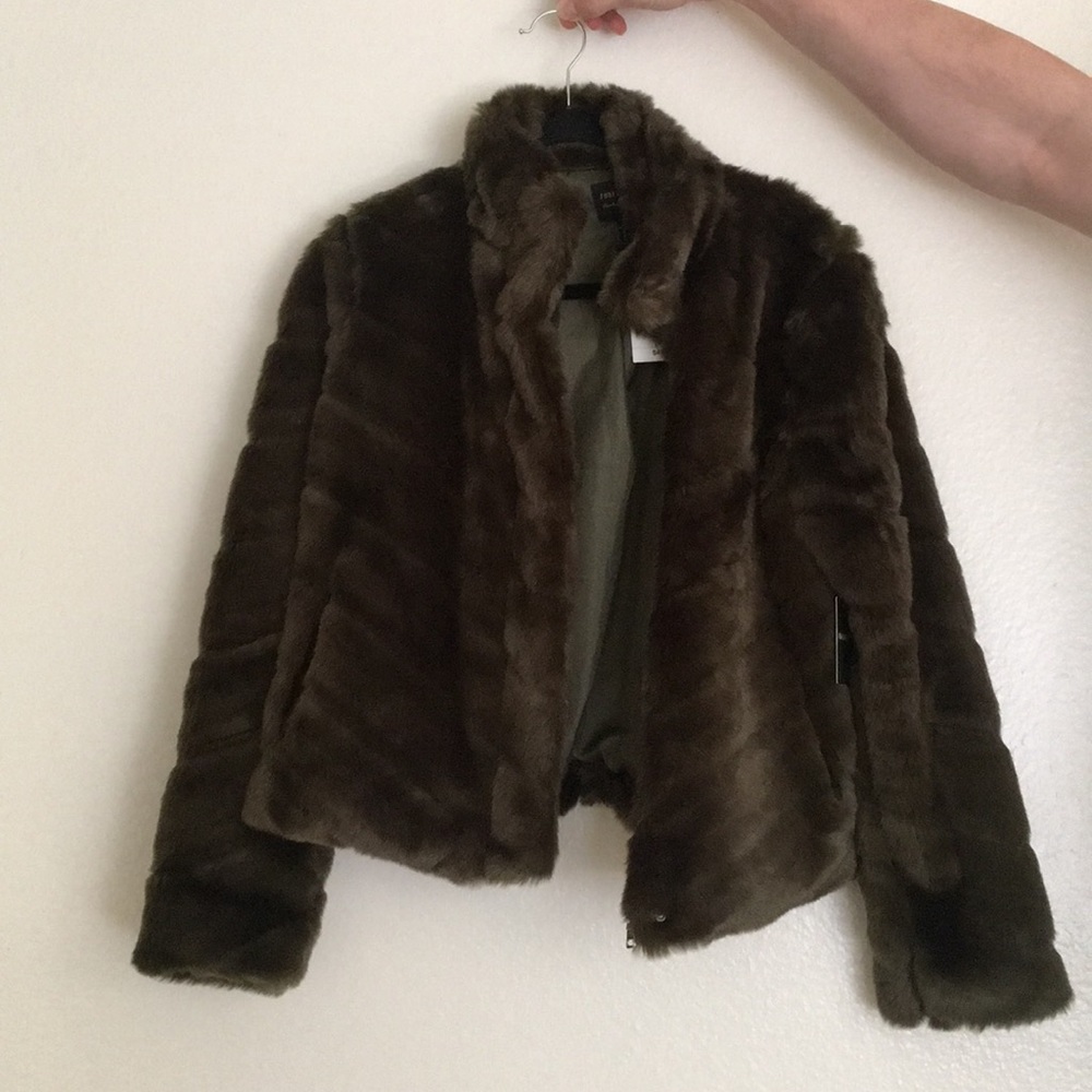 NWT faux fur green jacket